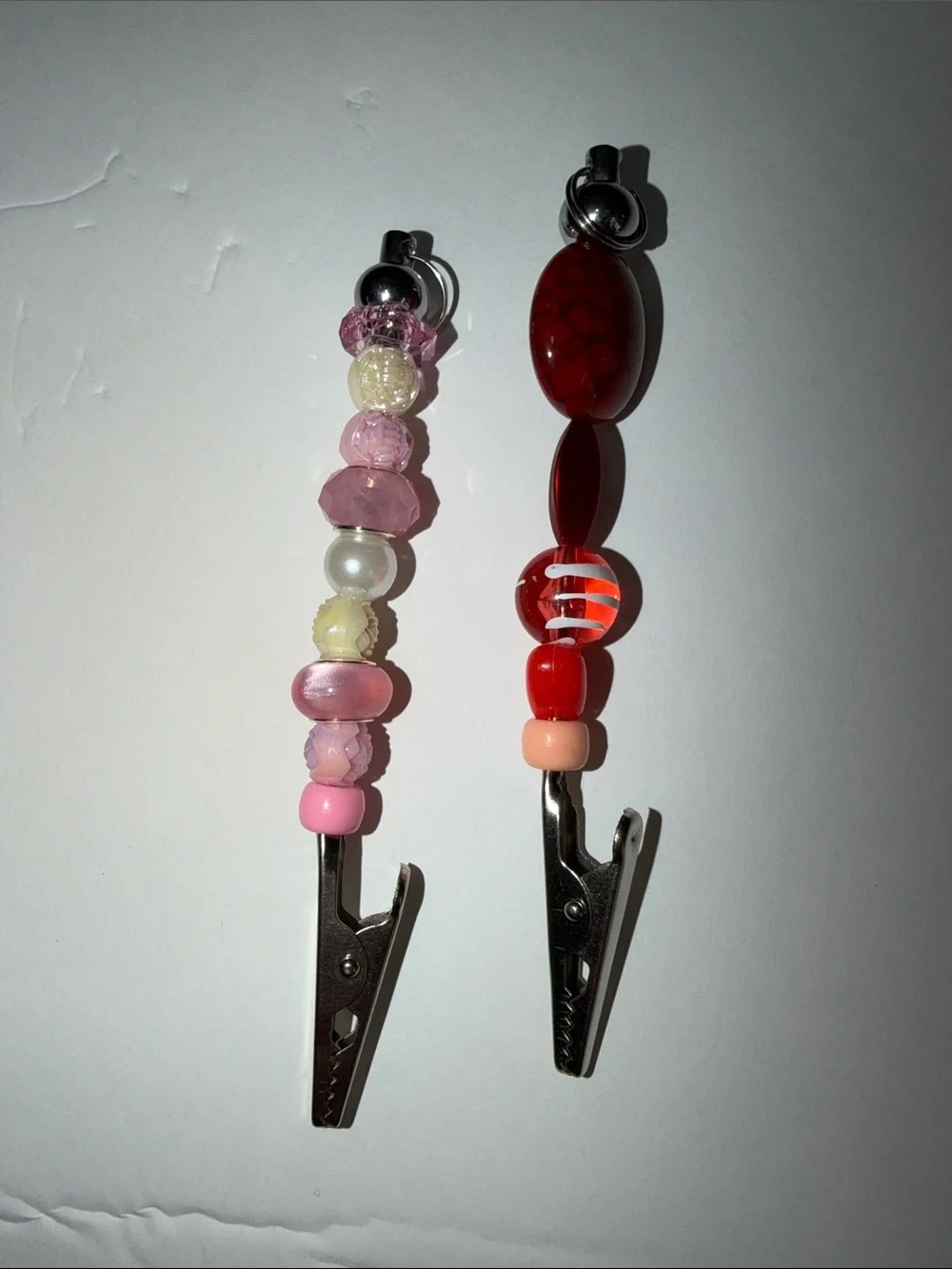 Beaded Clip Set - Pink & Red handmade set of 2